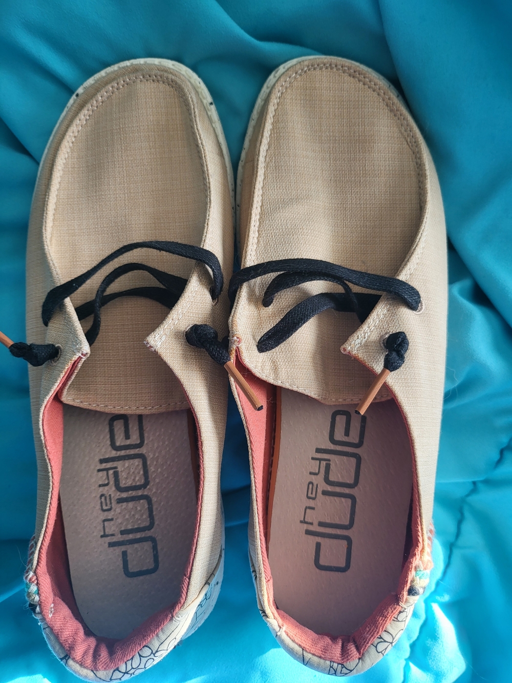 Heydude Canvas Casual Shoes in Beige with Black Laces